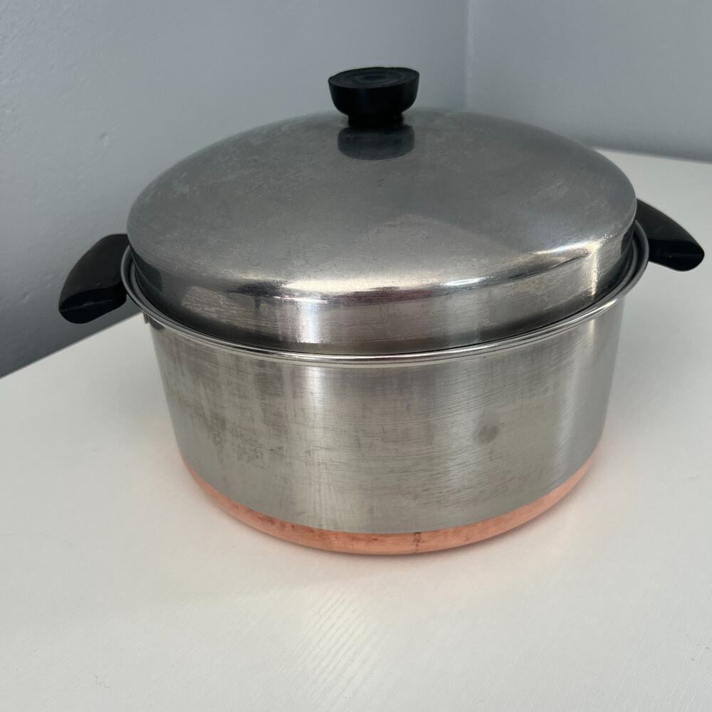 VIntage Revere-Ware 1801 Copper Clad Stock Pot w/Lid 6 QT Dbl Circle